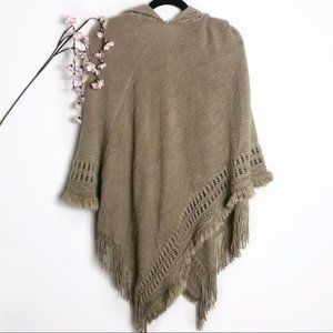 3/$30 Light Brown/Taupe Knit Hooded Fringed Poncho